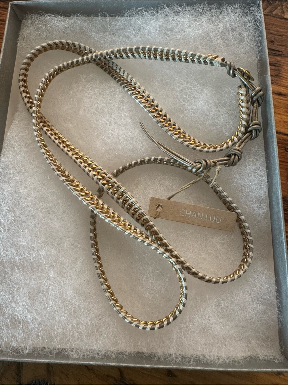 Chan Luu Braided Leather Wrap Necklace in Gold and Silver Tones